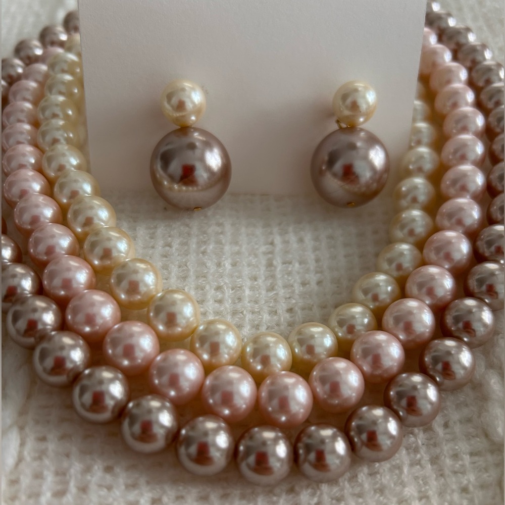 Vintage Marvella Faux Pearl Necklace & Earrings Set - 1990s